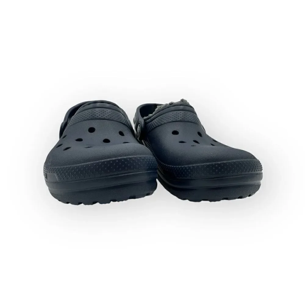 NWOT Crocs Unisex Kids Faux Fur Classic Lined Clog Navy Blue Size J2